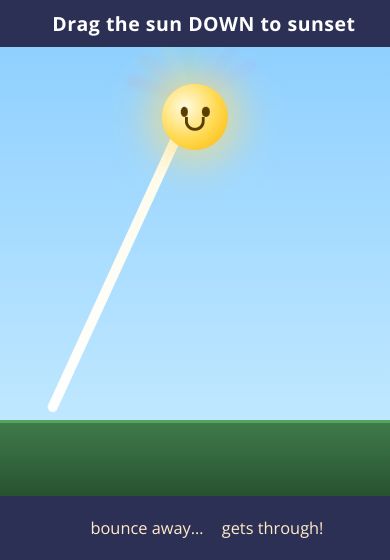 A cartoon sun over a house and a child, with the sky turning orange.